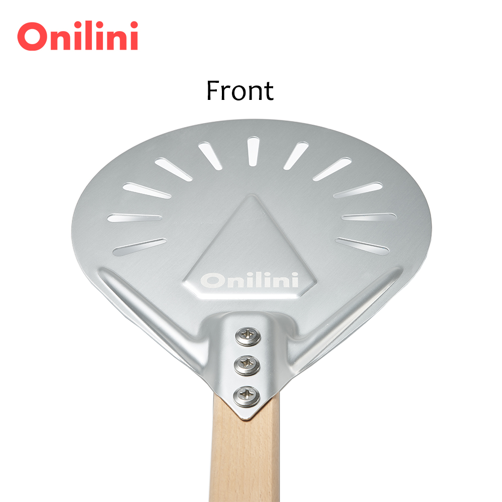 Onilini 7/8/9 inch Perforated Pizza Peel Anodized Wooden Handle Short Pizzas Shovel Pizza Shovel Paddle with Free Spoon