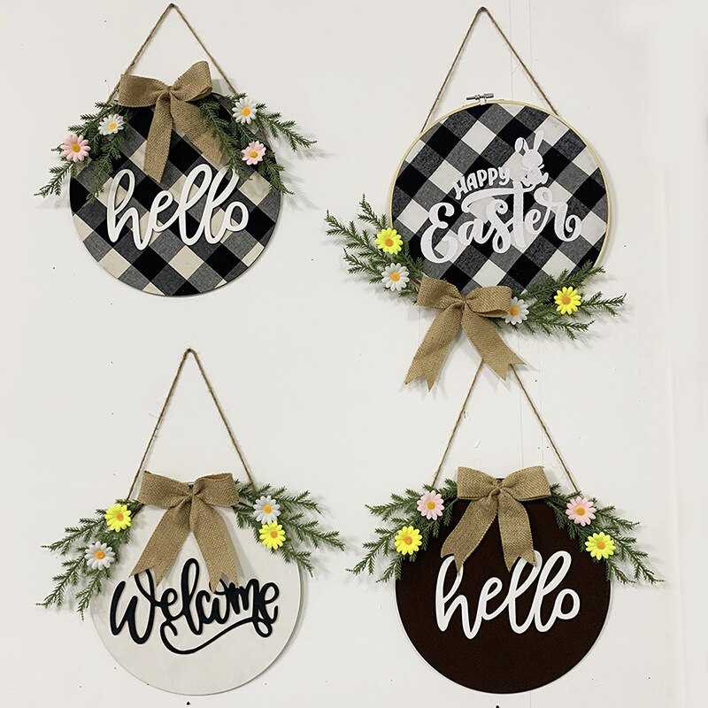 Restaurant Welcome Sign Home Decor Crafts Outdoor Garland Round Hanging Wreath Festival Supplies