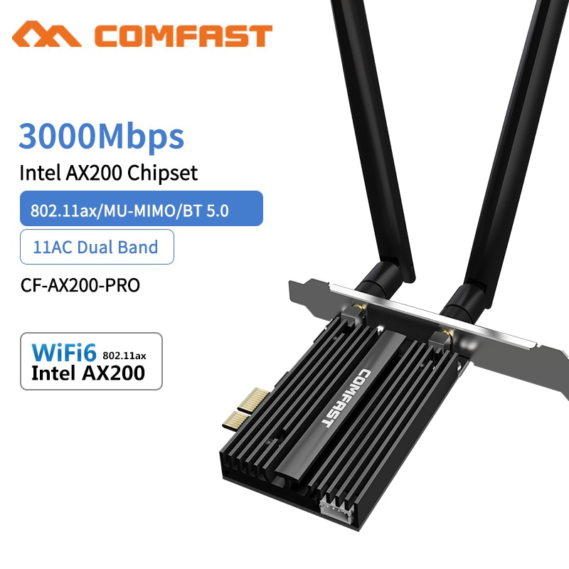 Comfast AX200 Pcie X1 Dual Band Draadloze Netwerkkaart 2.4Ghz 5Ghz Bluetooth Wifi Adapter Ontvanger Met Antenne
