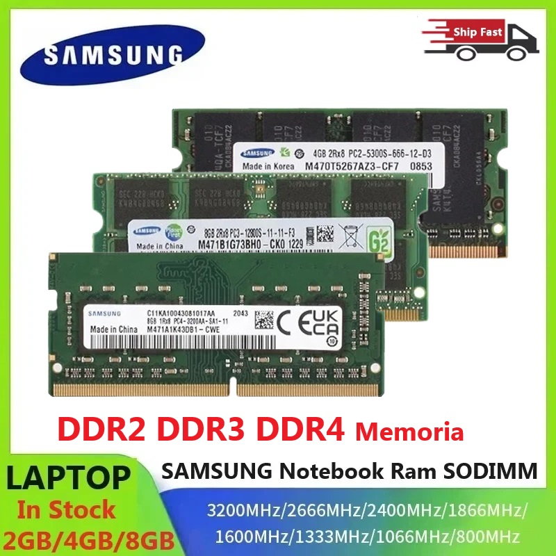 Samsung Laptop RAM SODIMM DDR2 DDR3 DDR4 Memoria 2400 1600 1333 800 667 MHz 2 GB 4 GB 8 GB 16 GB Hochleistungs-Notizbuch Sodimm RAM