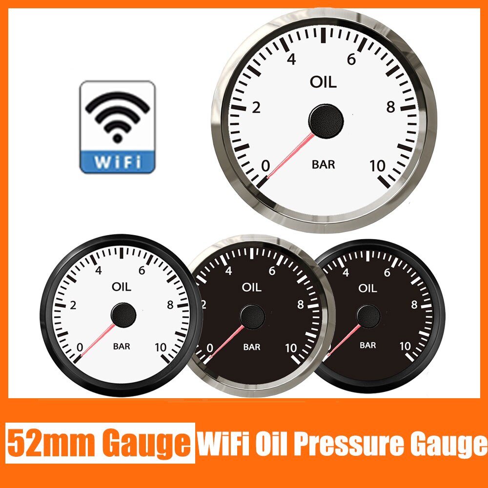 Manomètre d&#39;huile WiFi 52mm, 0-10bar, Support étanche Programmable PC/ordinateur portable/téléphone portable pour 0-190ohm 240-33ohm 12/24V
