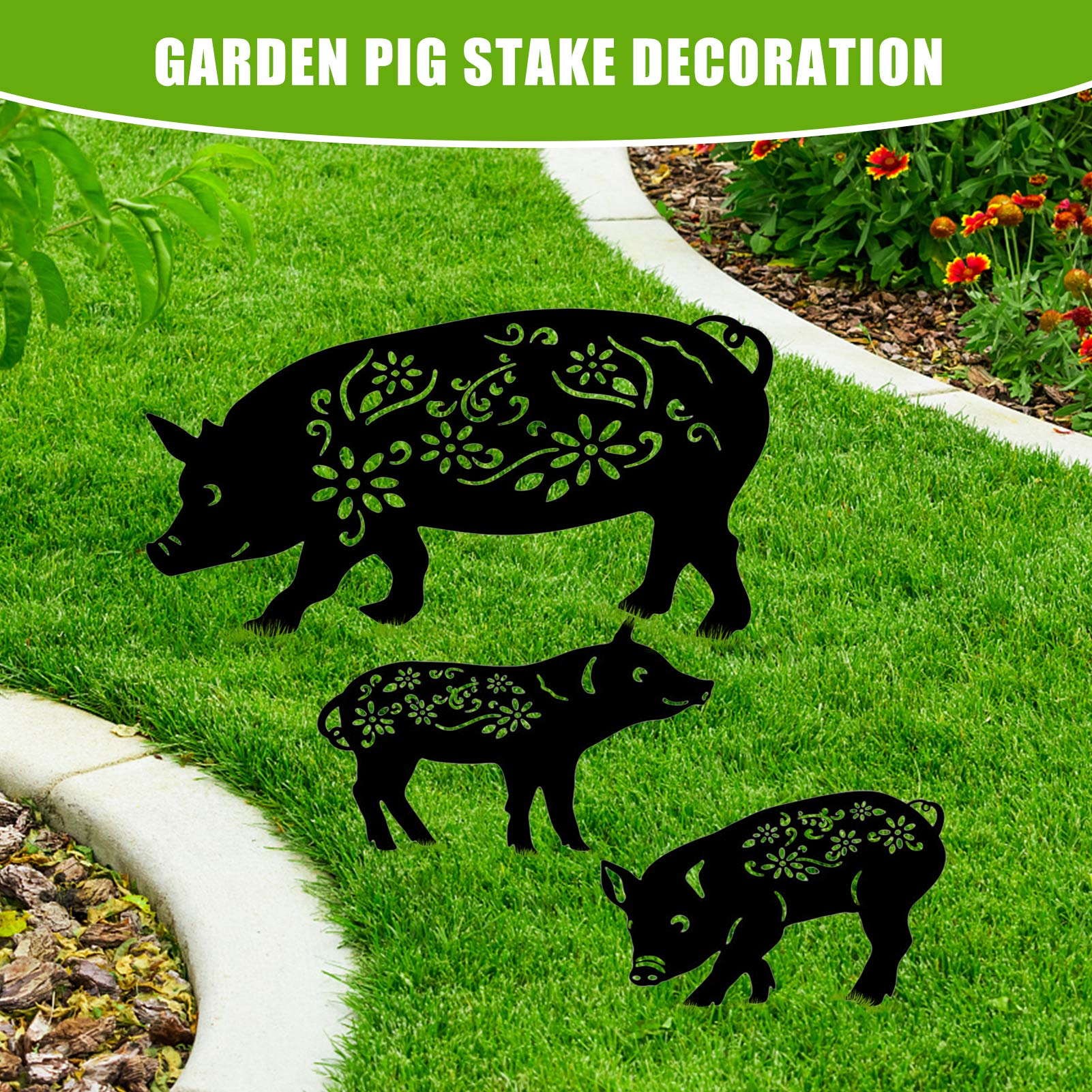 Pig Piglet Yard Art Stakes Animal Silhouette Garden Decoration Pig Piglet Yard Art Stakes Animal Silhouette Garden Decoration