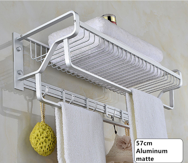 Towel Rack Aluminum Wall Mounted Nail Punched Towel Holder Black Matte Towel Hanger Bathroom Accessories Bath Hardware 57cm: style 1