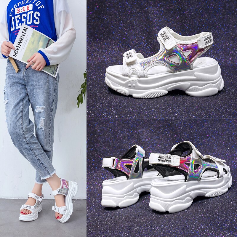 Sandales d'été à semelle épaisse pour femmes, chaussure de Sport Sexy à semelle compensée, bout ouvert, pour femmes, chaussures de plage, collection chaussures décontractées