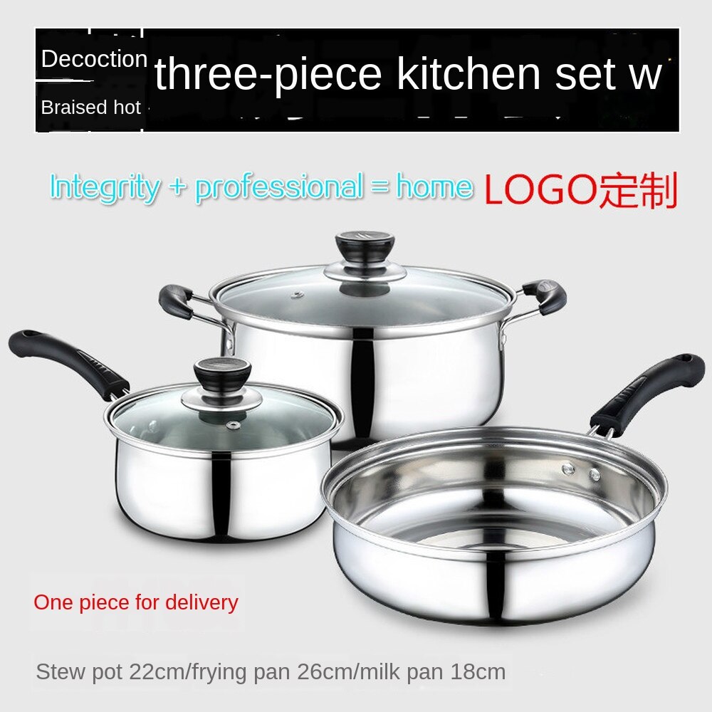 Kjøkkenutstyr i rustfritt stål, kjøkkenutstyr, tredelt gryte, suppekanne, stekt gryte, kjøkkenkombinasjon, settgryte,