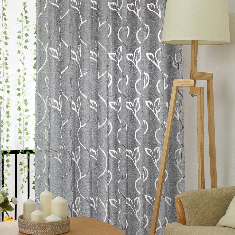 1 PCS Vines Leaves Tulle Door Window Curtain Drape Panel Sheer Scarf Valances Living room curtains with curtains in the kitchen: E