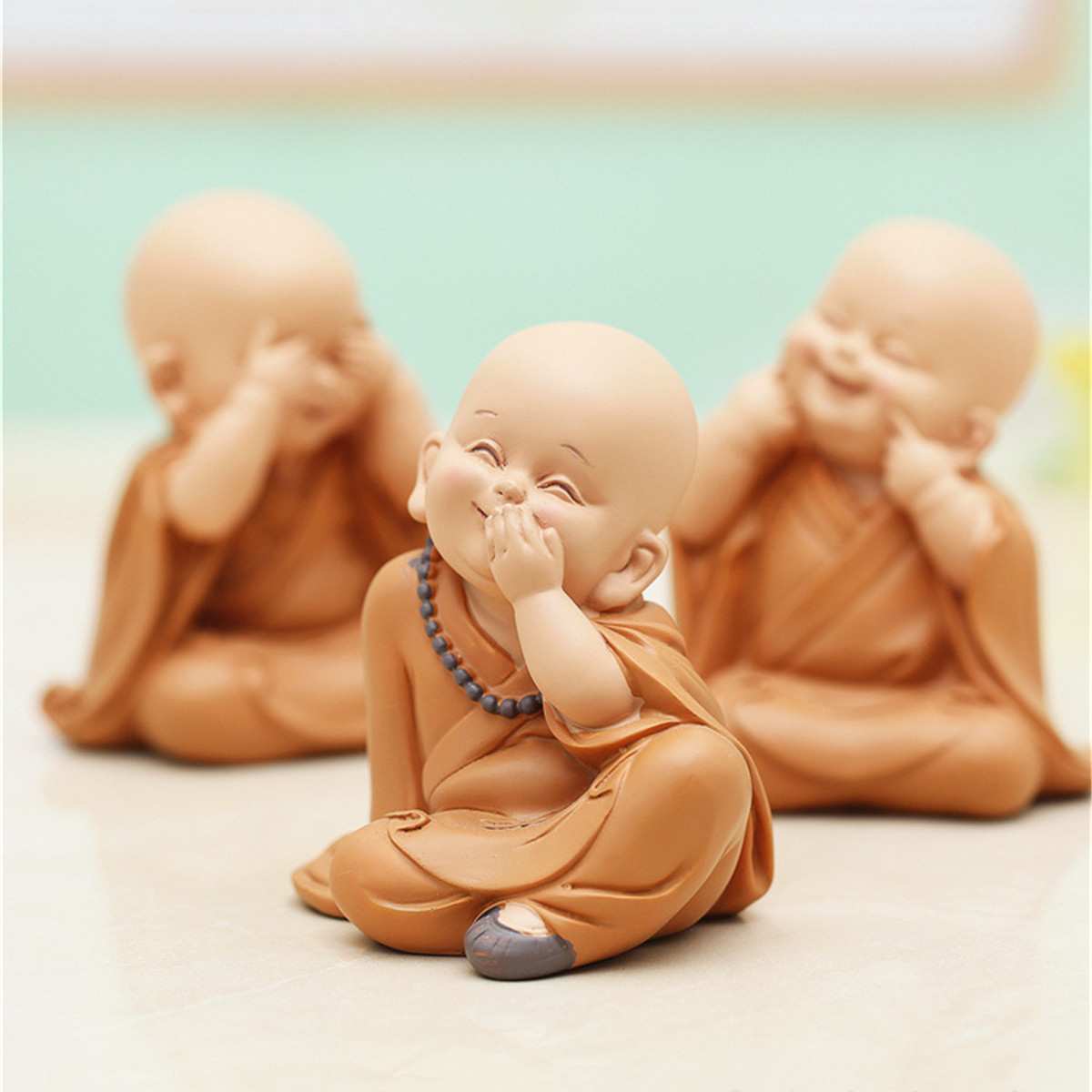 Escultura de pequeño Monje, estatua de Buda tallada a mano de resina, accesorios de decoración de coche para el hogar, , estatua de Pequeño Buda, Shaolin