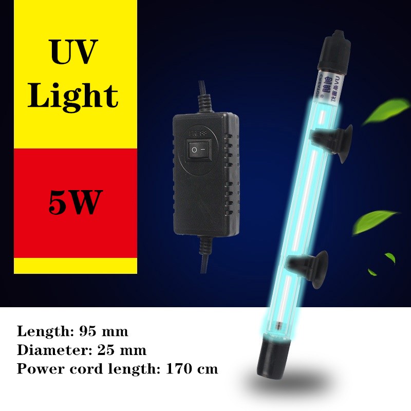 Lámpara esterilizadora UV sumergible para acuario, filtro de luz ultravioleta impermeable, floración de algas, luz limpia para pecera, estanque, Coral: 5W