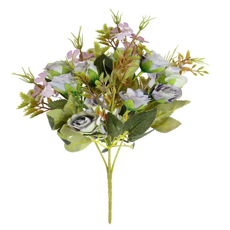 Ramo de flores artificiales Multicolor de 10 cabezas, rosas de seda falsas para decoración de hogar, jardín, , boda Vintage, 1 unidad: B07