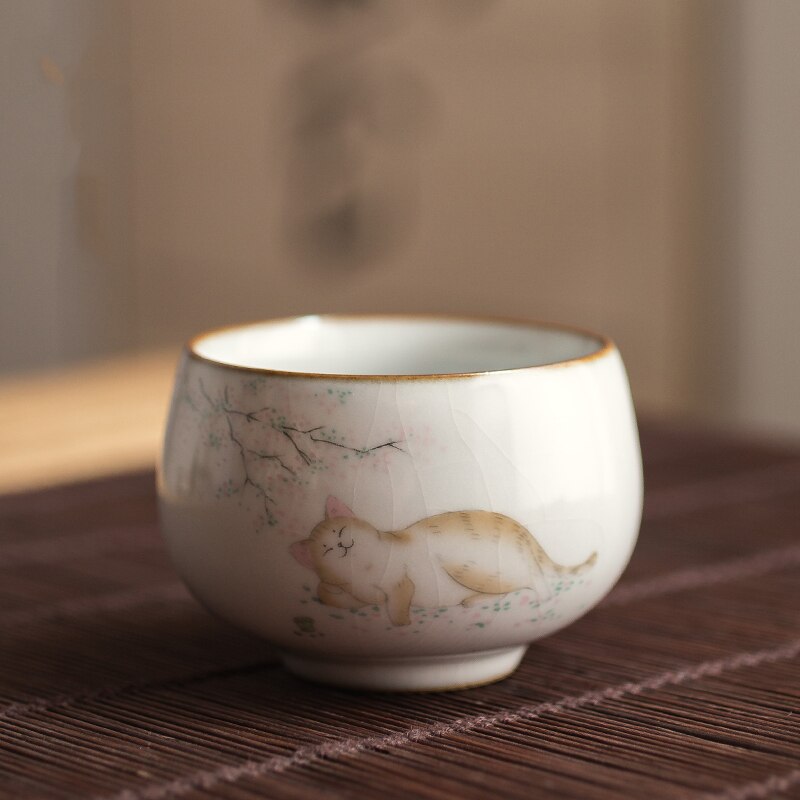 4 Style Cute Cat Ceramic Tea Cups Drinkware Cup Tea Set Crafts Kung Fu Cups Drink Cups Tea Accessories Tea Set Supplies: Pattern 5