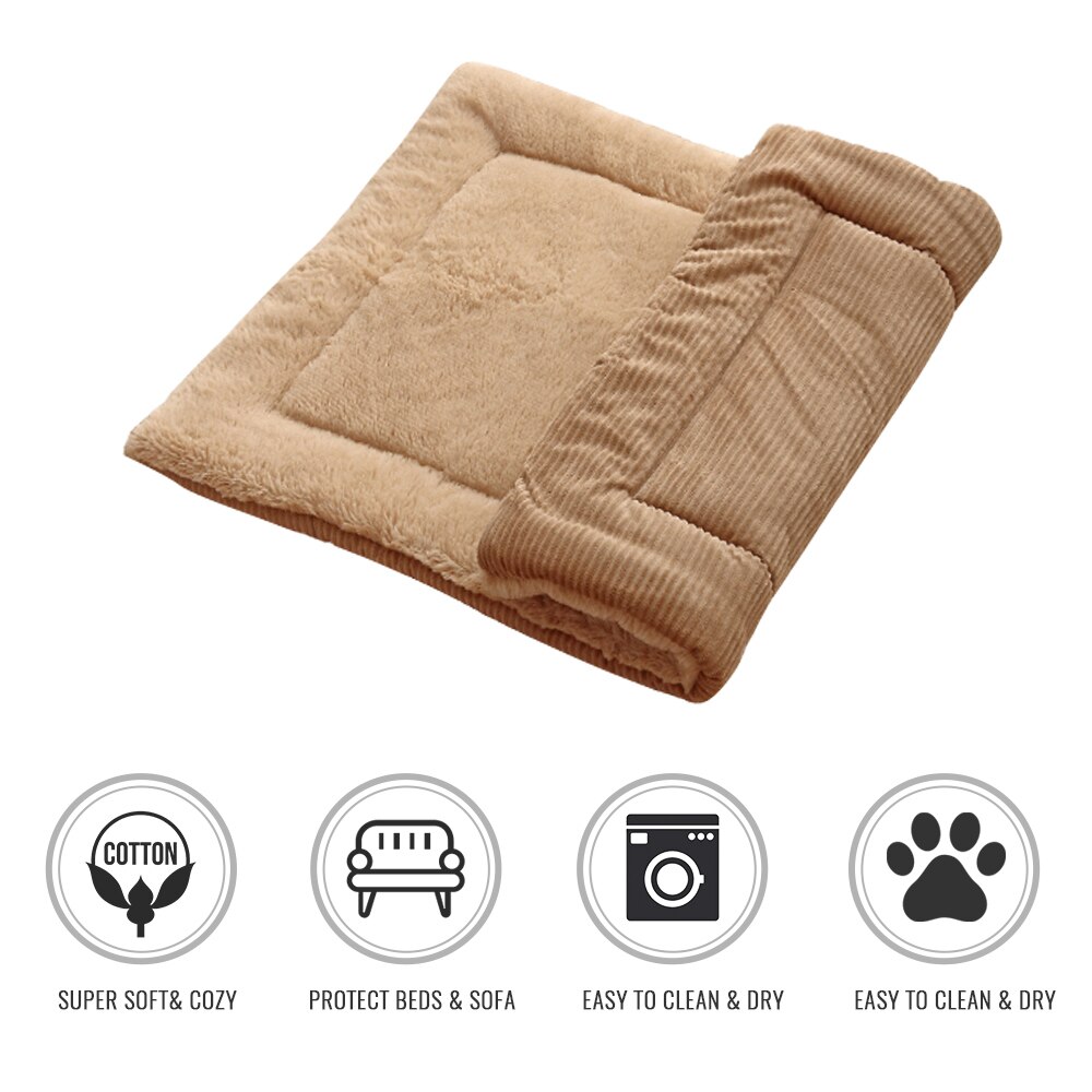 Grote Hond Bed Mat Ademend Hond Bedden Winter Thicken Warm Kat Hond Deken Slapen Cover Handdoek Voor Small Medium Large hond Huis: Corduroy Khaki / 60x40cm