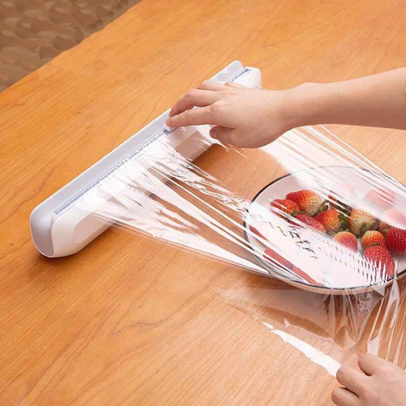 Envoltorio de plástico para alimentos de con tobogán de corte ajustable Film transparente de preservación de caja de almacenamiento con succión BottomTool