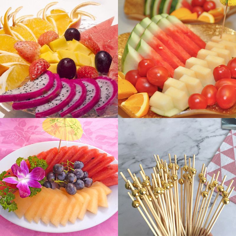 100Pcs Kralen Voedsel Picks Dessert Buffet Fruit Salade Vork Cake Muffin Party Groente Sticks Cocktail Tandenstokers Cake Teken