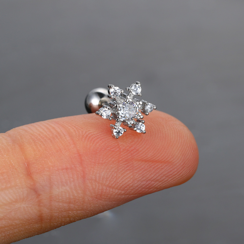 Sexy Flower Zircon Ear Piercing Stud Earring Helix Tragus Piercing for Girl Women Stainless Steel Snug Lobe Cartilage Jewelry: Blue Zinc Plated