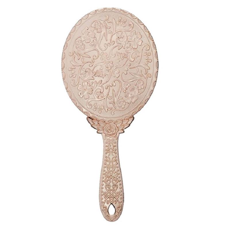 Espejo de mano Retro tallado en oro rosa, espejo portátil de maquillaje para mujer