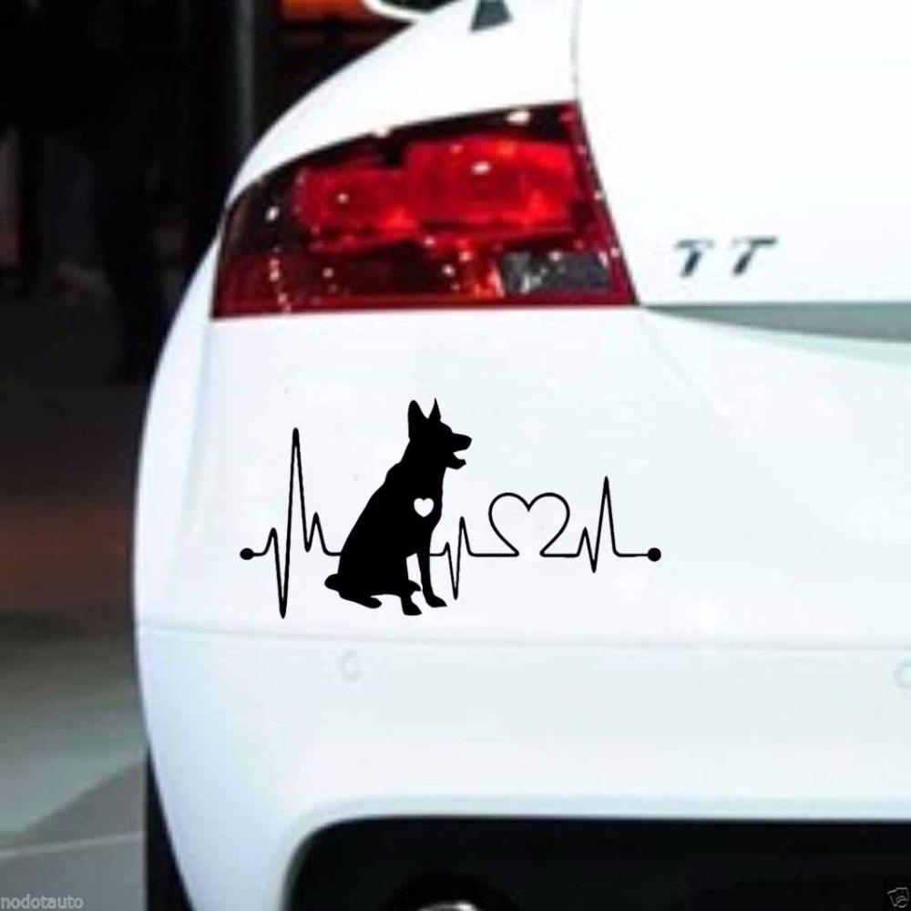 18cm*9.5cm duitse herder vinylfolie stickers hartslag cartoon dier huisdier bumper sticker zwart/zilver accessoires voor auto's