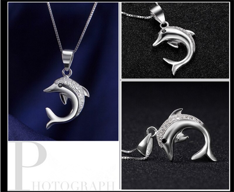 Collana romantica del pendente del delfino per il regalo di anniversario delle ragazze collana animale dello zircone sveglio argento 925 gioielli delle donne trasporto veloce