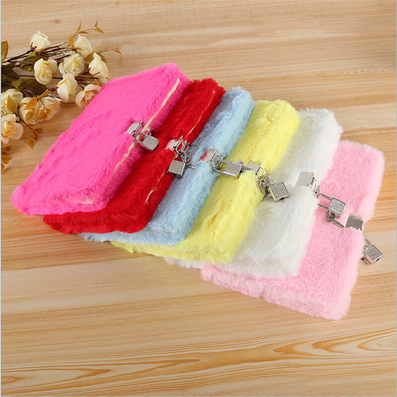 Notepad With Lock Beauriful Student Plush Notebook Cute School Office Soft Diary Girl School 6 Color