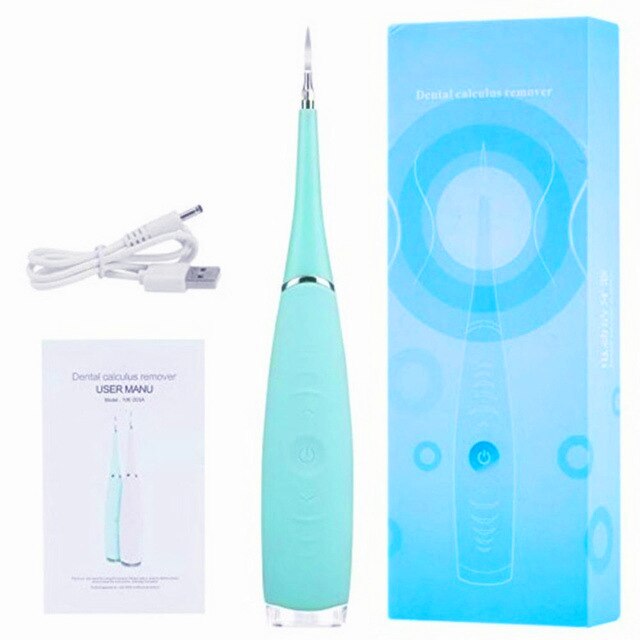 Elektrische ultrasone sonische tandsteenverwijderaar, tandsteenverwijderaar, reiniger, tandvlekken, tandsteenverwijderaar, tanden witter maken, tandsteen verwijderen: Groene engelse versie