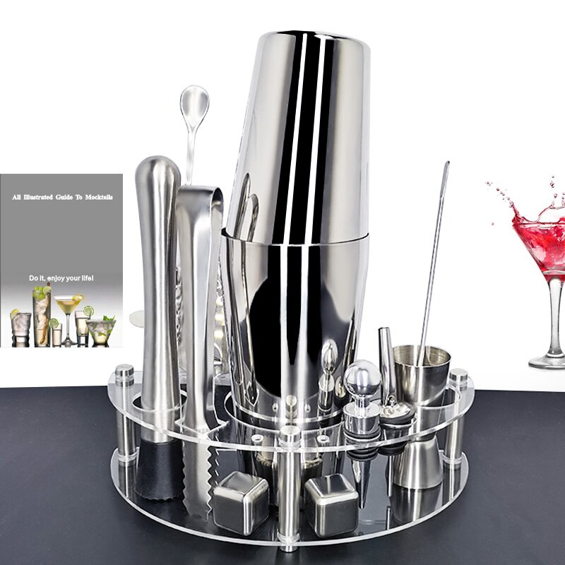 450/600/750ml cocktail shaker set 1-12 delar barware kit rostfritt stål martini shaker med stativ + drink recept, tång kork