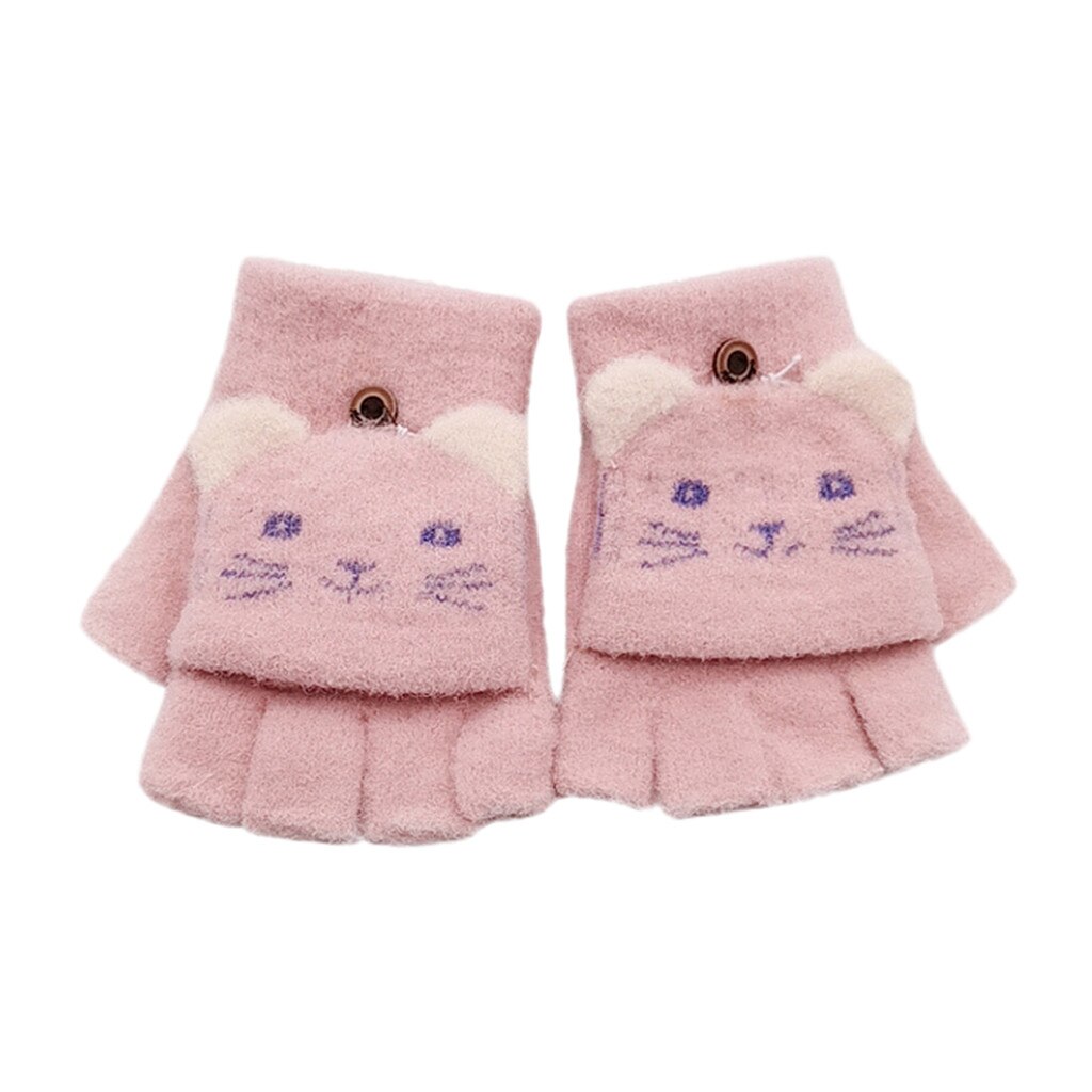 Mitaines d'hiver en laine tricotée pour -né, en velours épais pour enfants, garçons et filles, motif dessin animé, couleur Patchwork, gants chauds tricotés # C: D