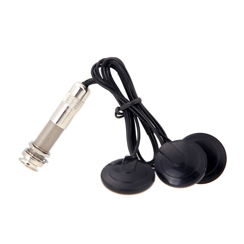 Universeller 6,35-mm-Tonabnehmer, Piezo-3-Geber für Akustikgitarre, Ukulele, Mandoline, Violine, Splitter, schwarzes Metall, Gummi, Kunststoff