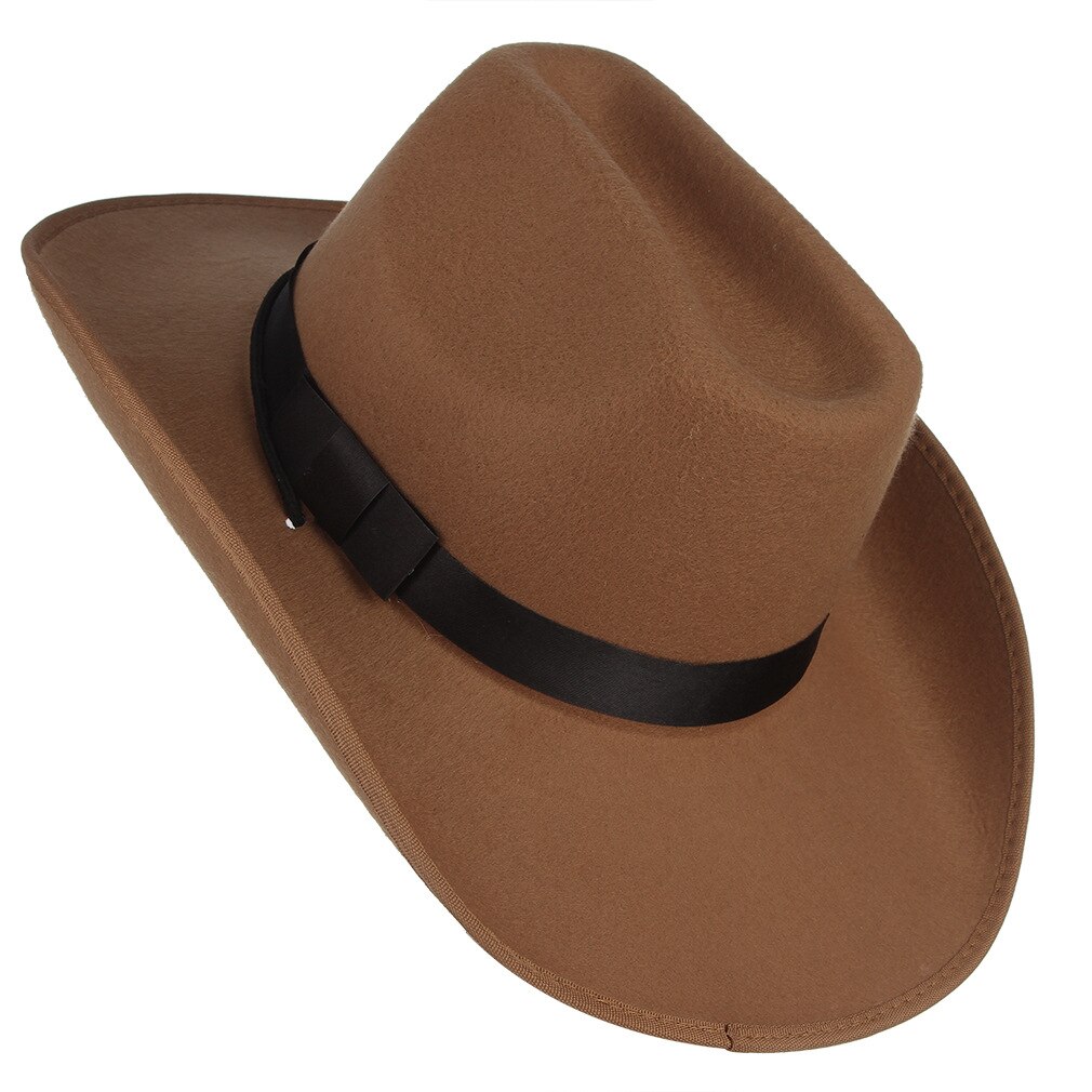 Men's Western Cowboy Hat Adult Male Pure Color Casual Cap Outdoor Leisure All-match Travel Crimping Caps H7185: Camel