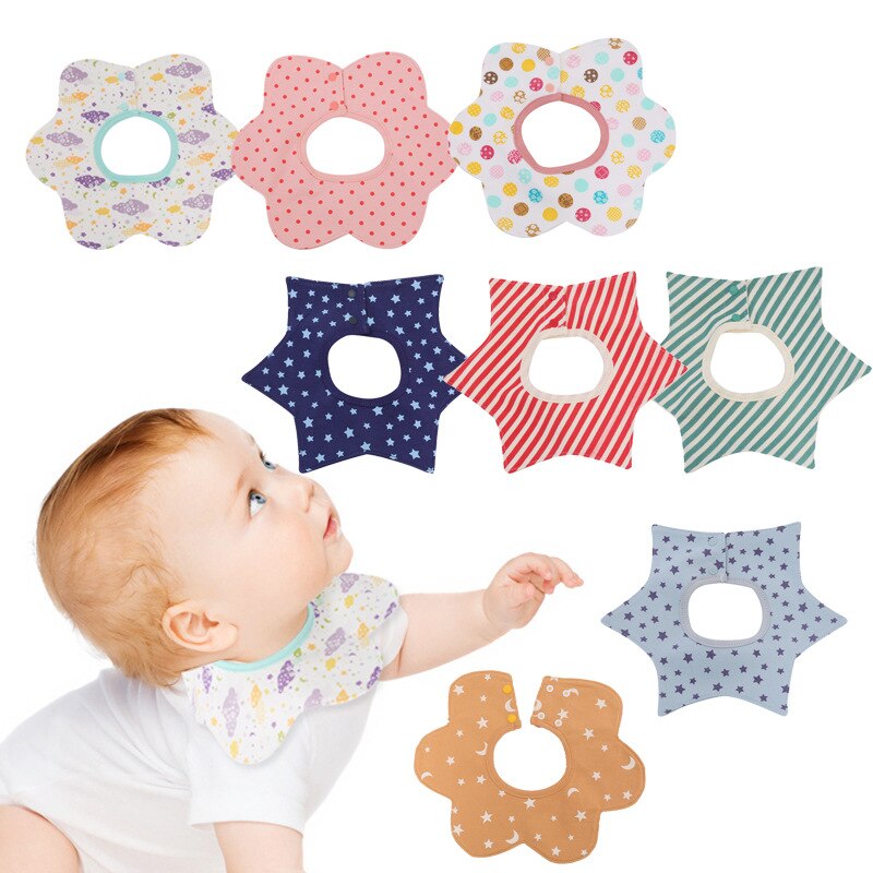 Baby Waterdichte Bib 360 ° Draaien Puur Katoen Huidvriendelijke Schortje Hexagon Bloemvorm Cartoon Vlekken Multifunctionele voeden Sjaal