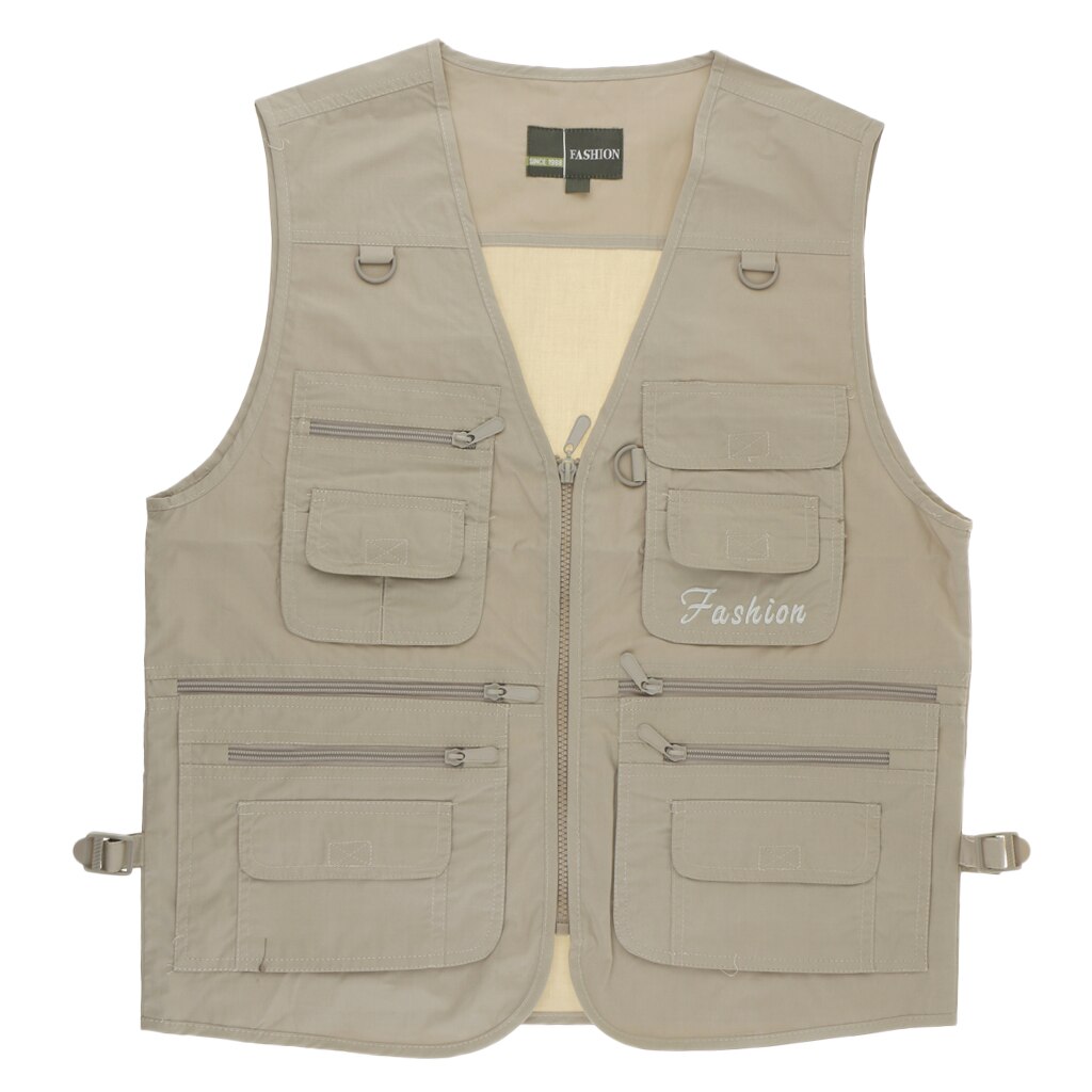 Men's Pocket Outdoor Fishing Traveler Beige Photography Vest Jacket