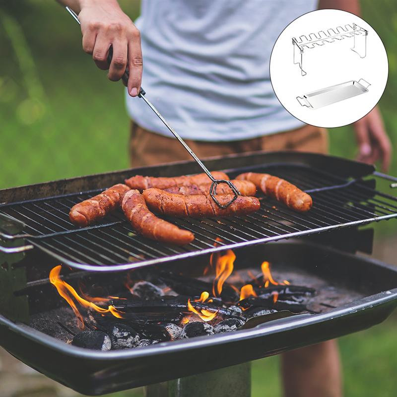 1 Pc Non-Stick Grill Barbecue Rack Outdoor Barbecue Appliances Collapsible BBQ Grill Rack Chicken Leg Wing Rack With Drip Tray
