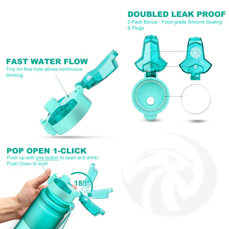 Sport vattenflaska lock 400/500 ml lock hoppande tritan material termos propp tillbehör: Himmelsblå