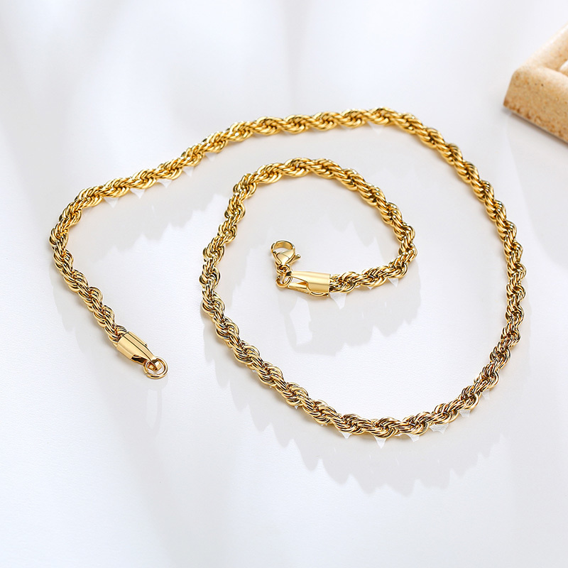 2Mm-5Mm Touw Ketting Voor Vrouwen Mannen, Roestvrij Staal Nooit Vervagen Waterdichte Sieraden