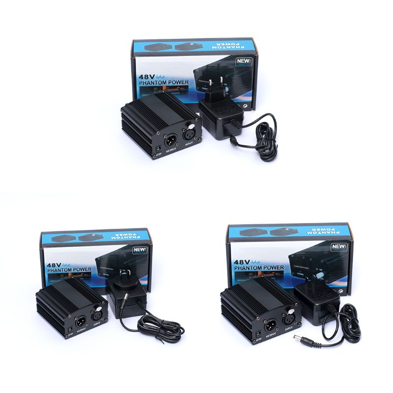 48V Phantom Power Supply with Adapter AU US EU Plug for Condenser Karaoke Mic