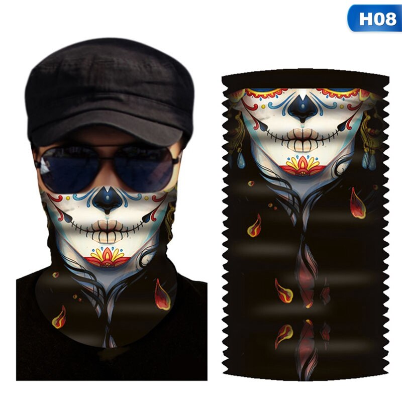 Bufanda de deporte para pesca en bicicleta, gorro sin costuras 3D, Bandanas para el cuello de Calavera, bufanda mágica a prueba de viento, bufanda para senderismo, polaina para el cuello, 1 ud.: H08