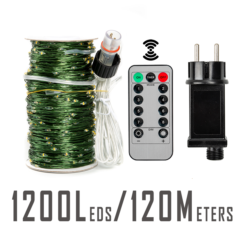Guirnalda de Luces LED de 10-200m, Impermeable, con Control Remoto, para Decoración de Árboles de Navidad, Exteriores, Jardín, Bodas y Fiestas: BLANCO / L