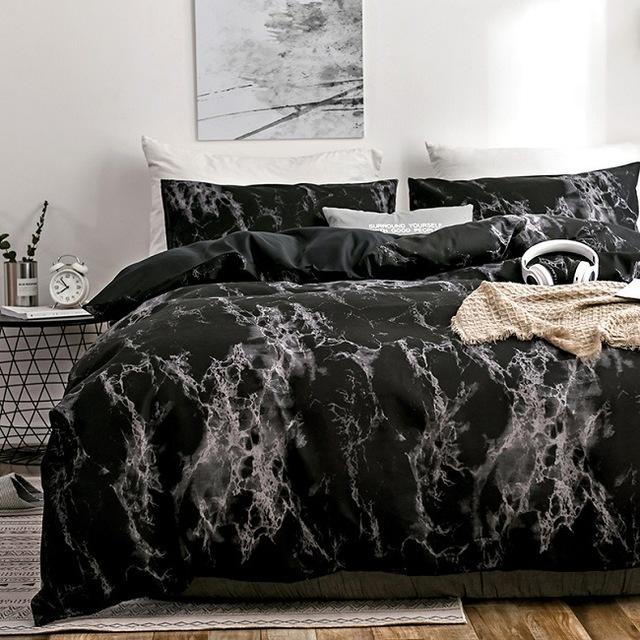 White Marble Pattern Bedding Sets Duvet Cover Set 2/3pcs Single Queen King Size Bed Linen Quilt Cover (No Sheet No Filling): black / 200x200cm  3pcs