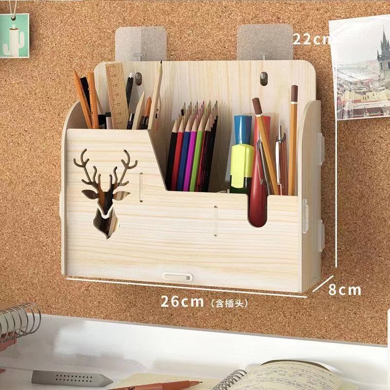DIY desktop storage box pen holder desktop learning pen holder office desk organizer storage rack supplies wood: 2