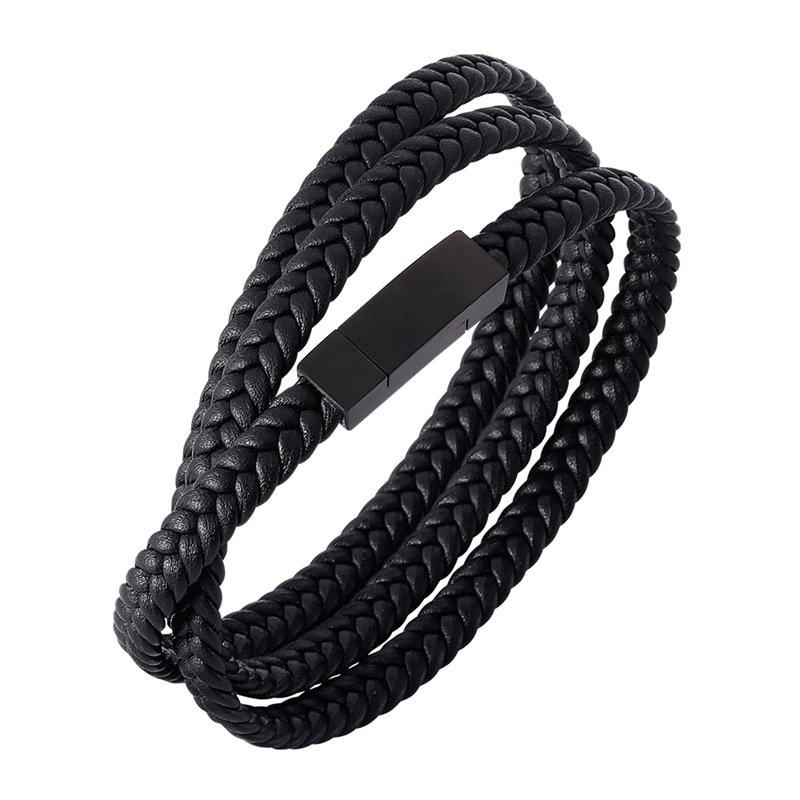 Bracelet en cuir tressé multicouche pour homme et femme, bijoux à la , en acier inoxydable, avec boucle magnétique, chaîne à main, PH512