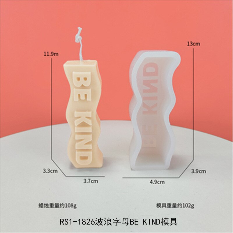 Molde de silicona con forma ondulada de letras, vela de aromaterapia, cera de resina epoxi, artesanía de yeso para fiestas y pasteles, suministro para hornear: BE KIND