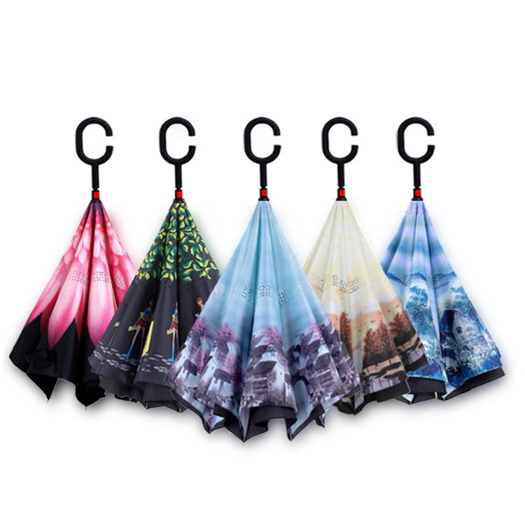 Windproof Reverse Umbrella Folding Double Layer Inverted Chuva Umbrellas Self Stand Inside Out Door Umbrella Hands free parasol