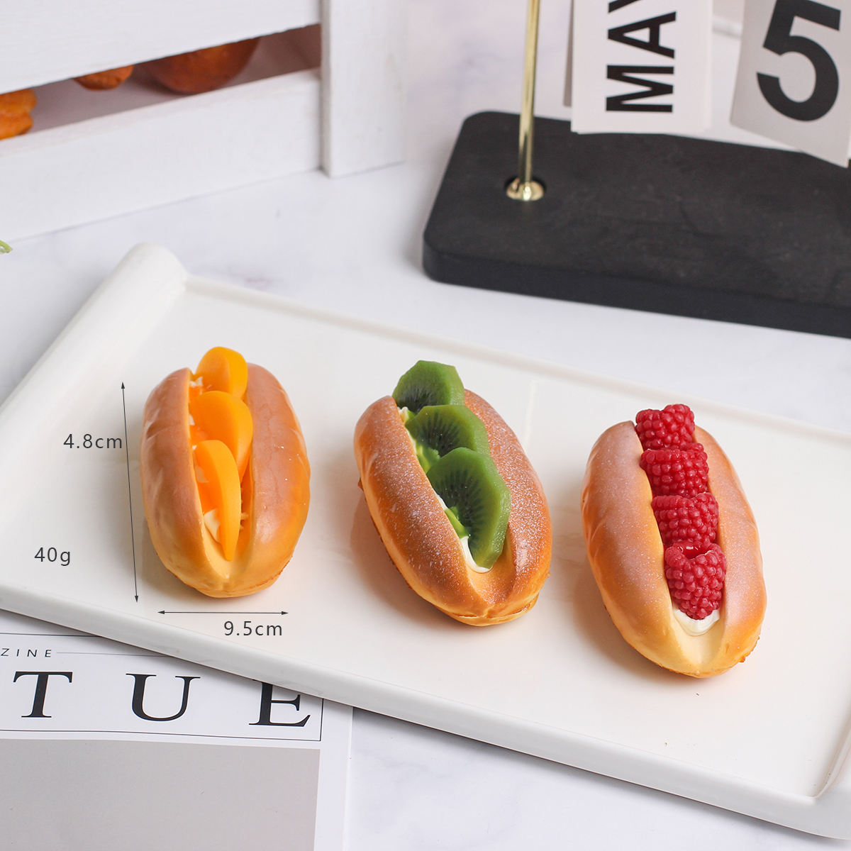 Modelo de pan de cocina de frutas artificiales, refrigerador, Material Pu, decoración del hogar, adornos de muestra de alimentos, accesorios de tiro, 3 uds.: Gris claro