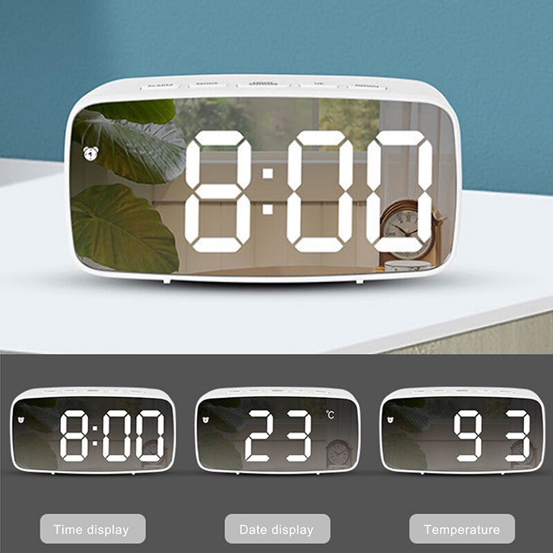 mini LED mirror digital watch clock display date temperature for home bedroom desktop electronic alarm clock
