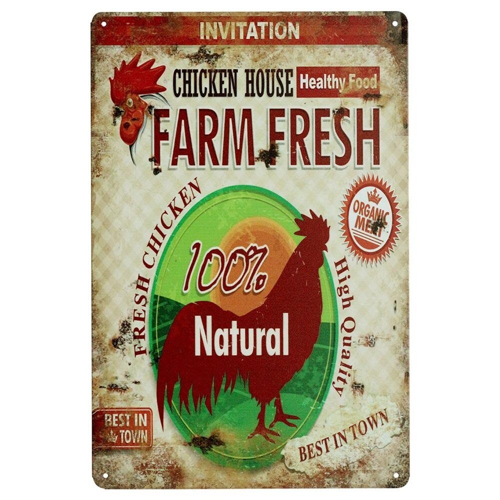 FARM FRESH CHICKEN Tin Sign Art Plate Poster Bar Pub Cafe Home Man Cave Plaque Decor