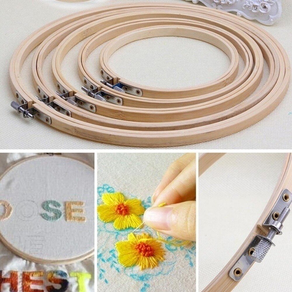 Ram set bambu trä broderi ringar för diy korsstygn nål hantverksverktyg
