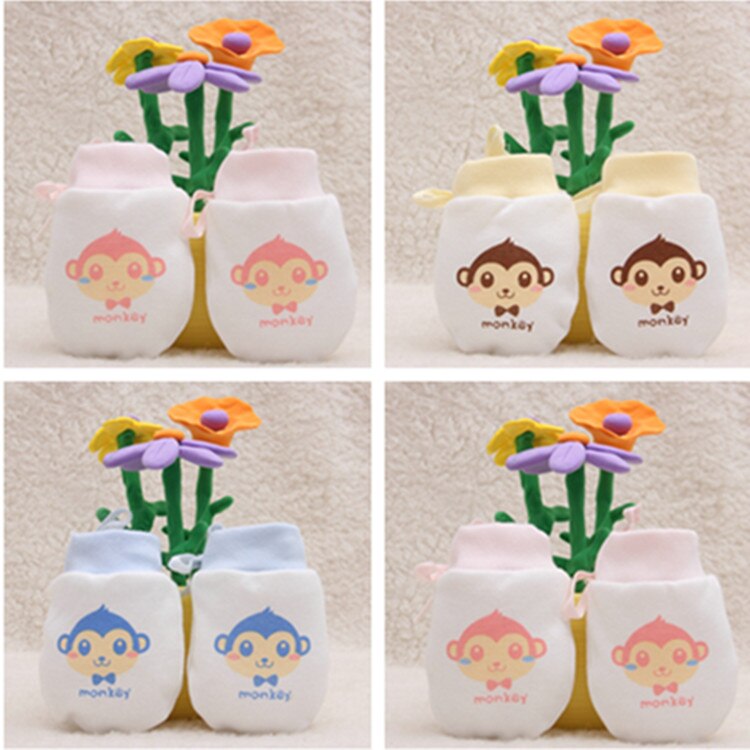 0-12 Months Baby Gloves Drawstring Adjustable Cartoon Anti-grabbing Face Little Bear Printed Glove Random: Random Little Monkey
