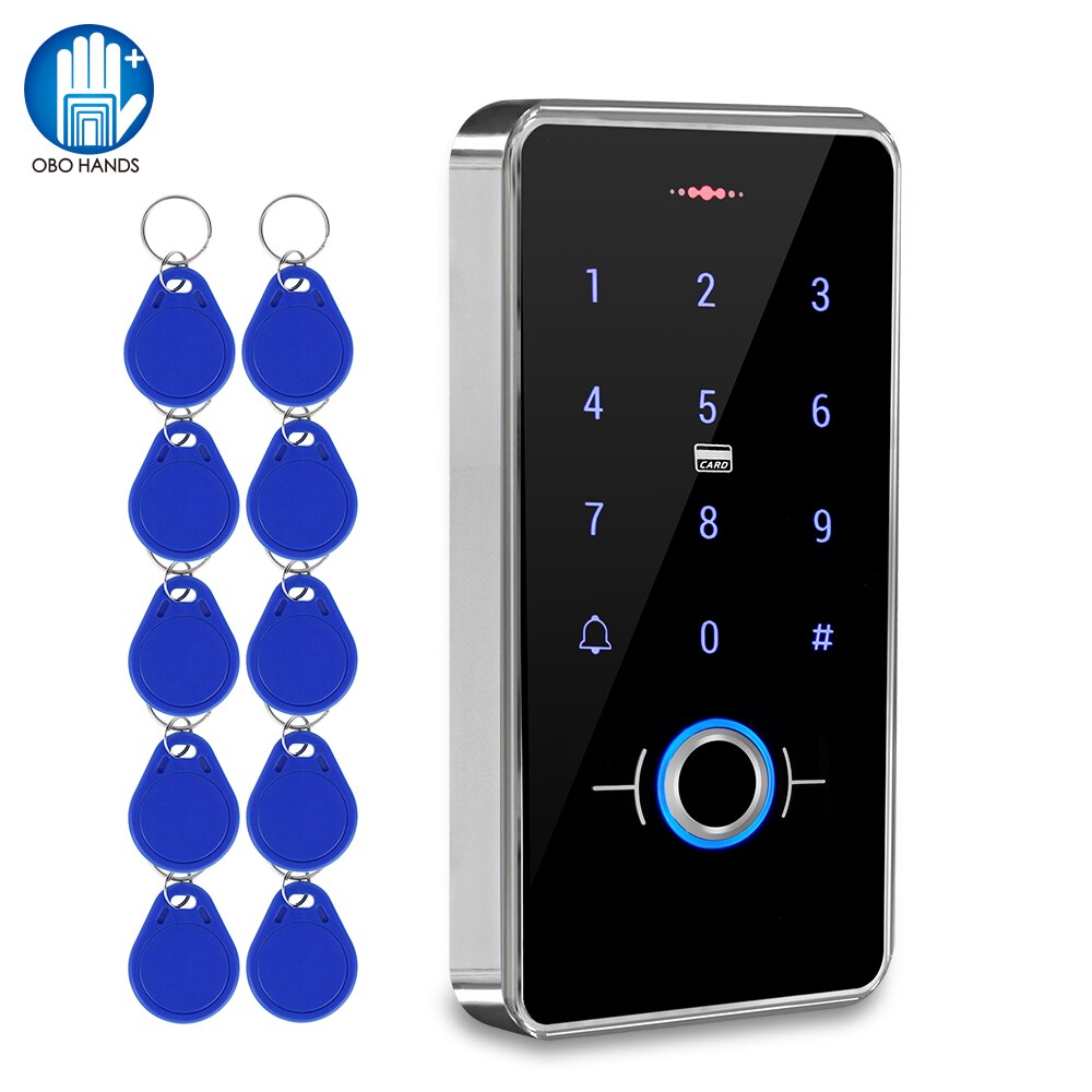 Outdoor IP68 Waterproof Fingerprint RFID Keypad Touch Access Control System Rainproof WG26 13.56MHz Card Reader 10pcs Keyfobs