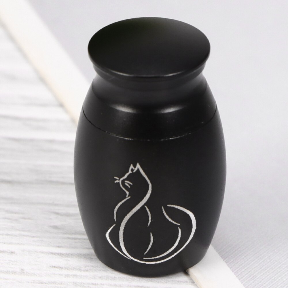 Pet Stainless Steel Cinerary Funerary Urn Jar Kitten Printed Urn Container with Opening Screw Lids (Black)