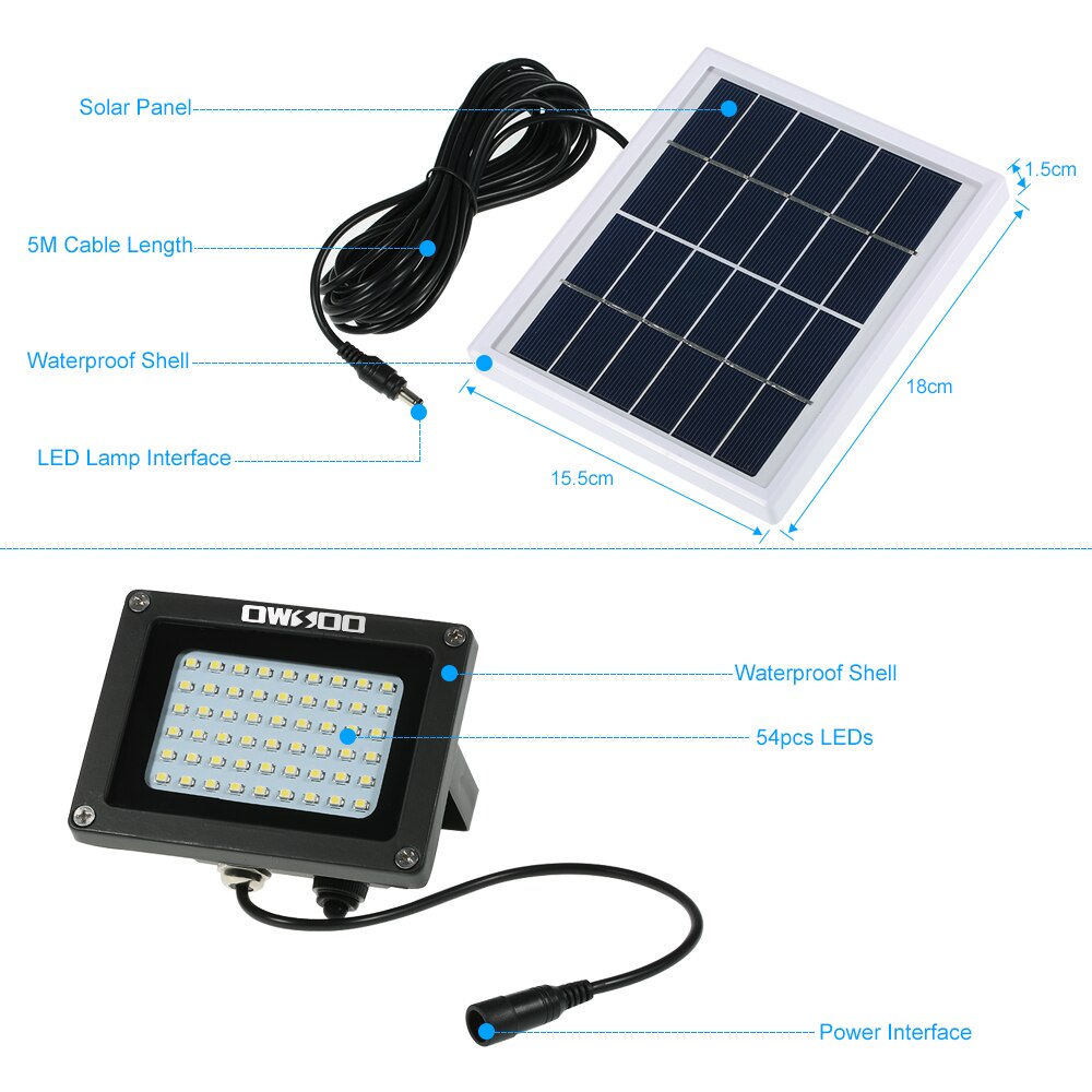 Photography Lighting Solar Powered Floodlight 54 LED Solar Lights IP65 Waterproof Outdoor Security Lights for Home Garden Lawn