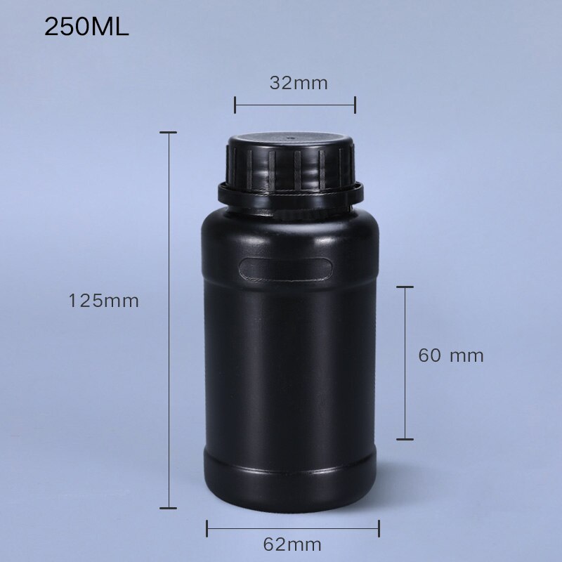 Round Plastic bottle with Lid Empty storage container for Disinfection Alcohol Food Grade HDPE material 1PCS: 250ml black