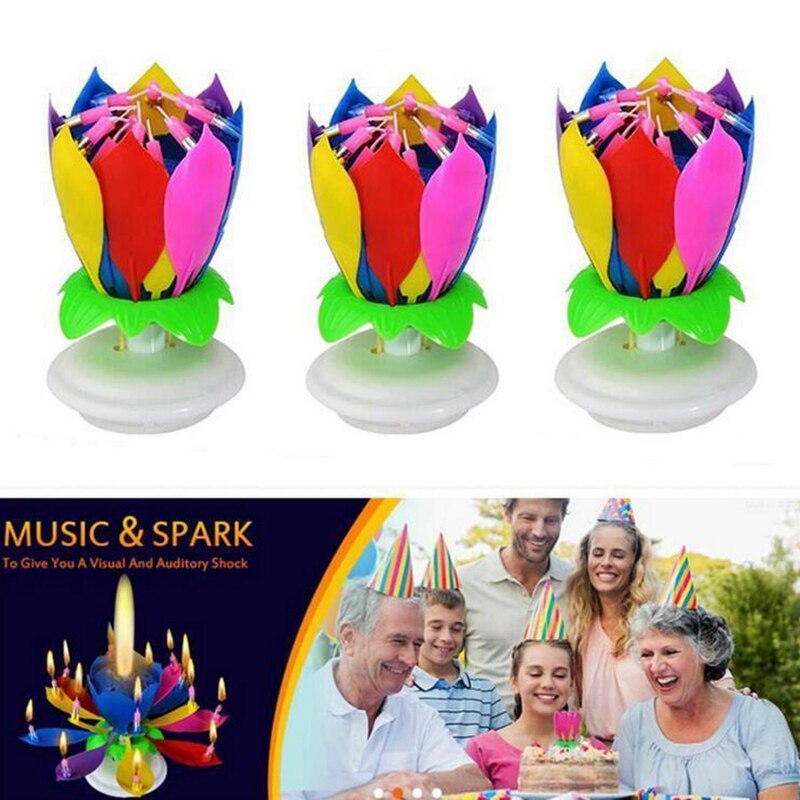 3 pak musikalsk fødselsdagslys flerfarvet musikalsk stearinlys lotus rotation spil musik farverig musik fødselsdagslys
